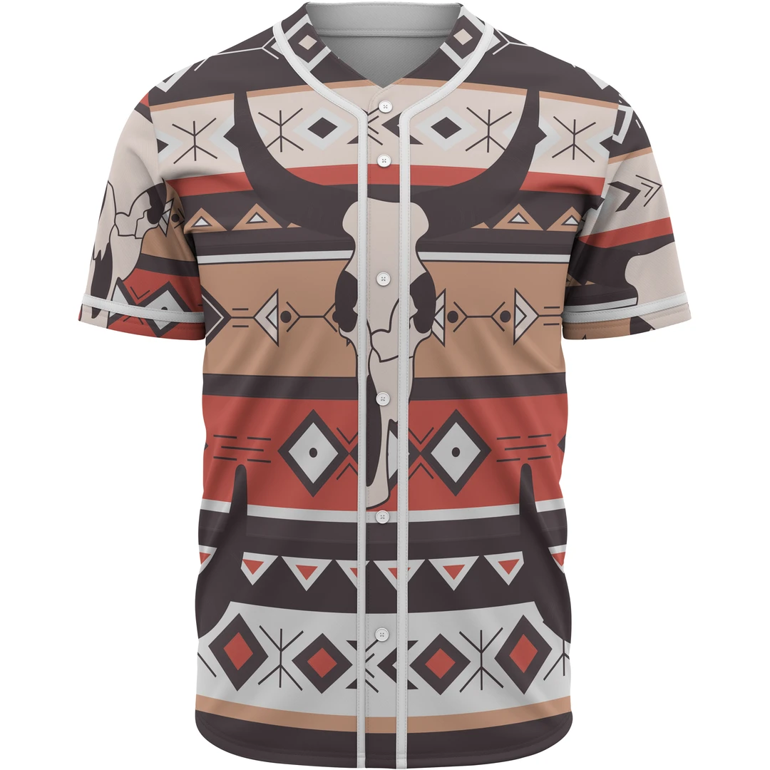 Native American Cow Skull Baseball Shirt - TattoosCafe