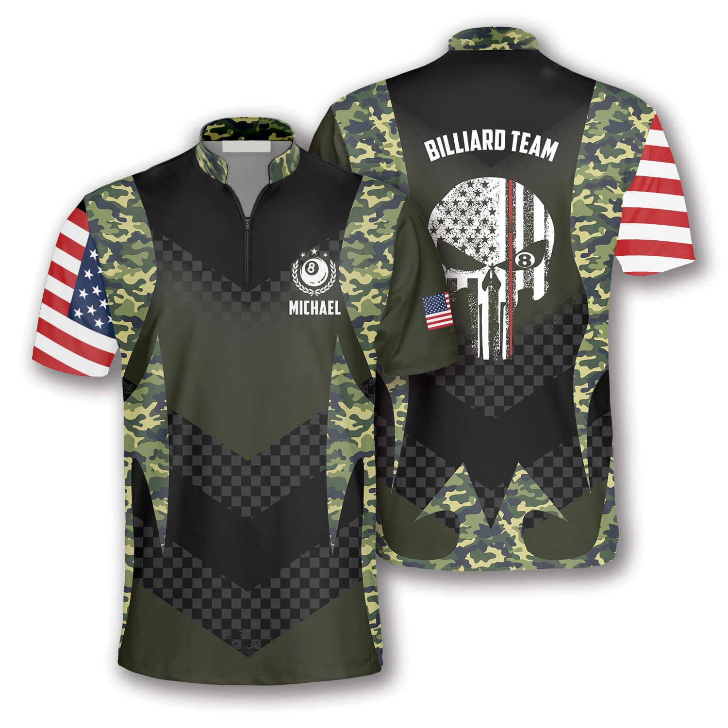 Skull Camouflage Flag Custom Billiard Jerseys For Men, 3D All Over Print Billiard Team Shirt