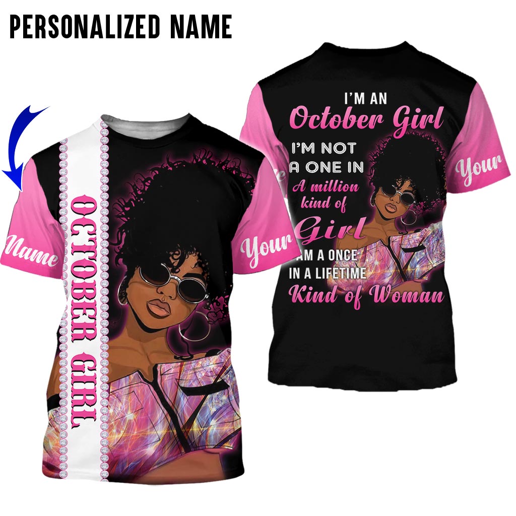 Personalized Name October Black Girl 3D All Over Printed Clothes, October Birthday Gift