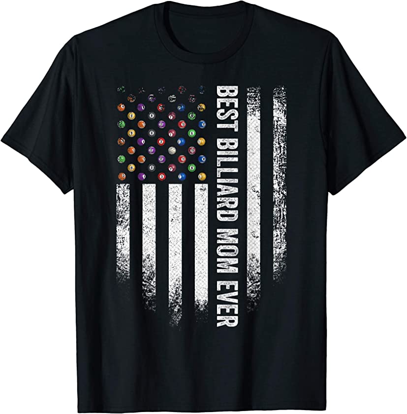 Vintage US American Flag Best Pool Billiard Snooker Mom Ever T-Shirt