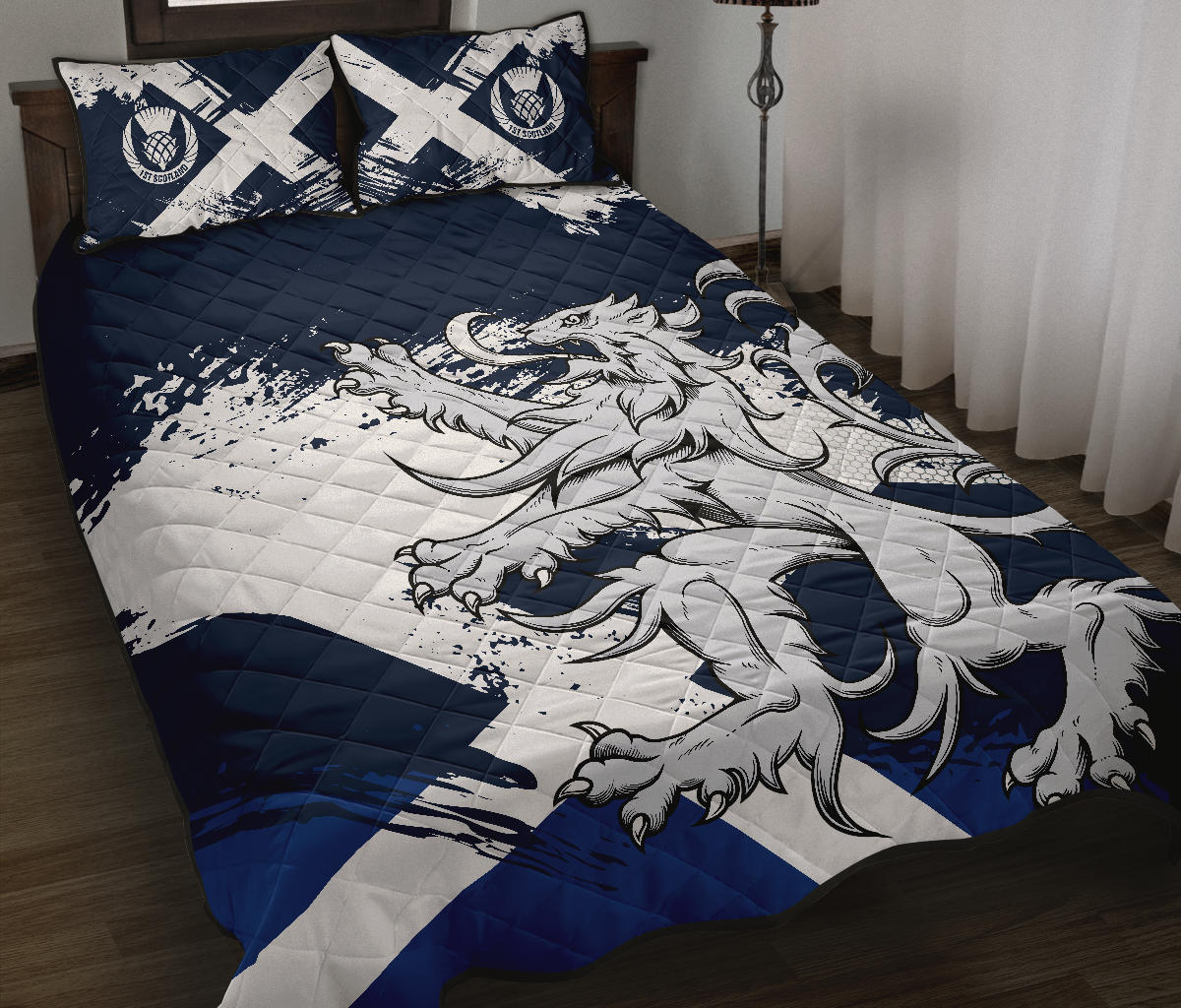 1Stscotland Quilt Bed Set, Scottish Lion Flag Brush A02