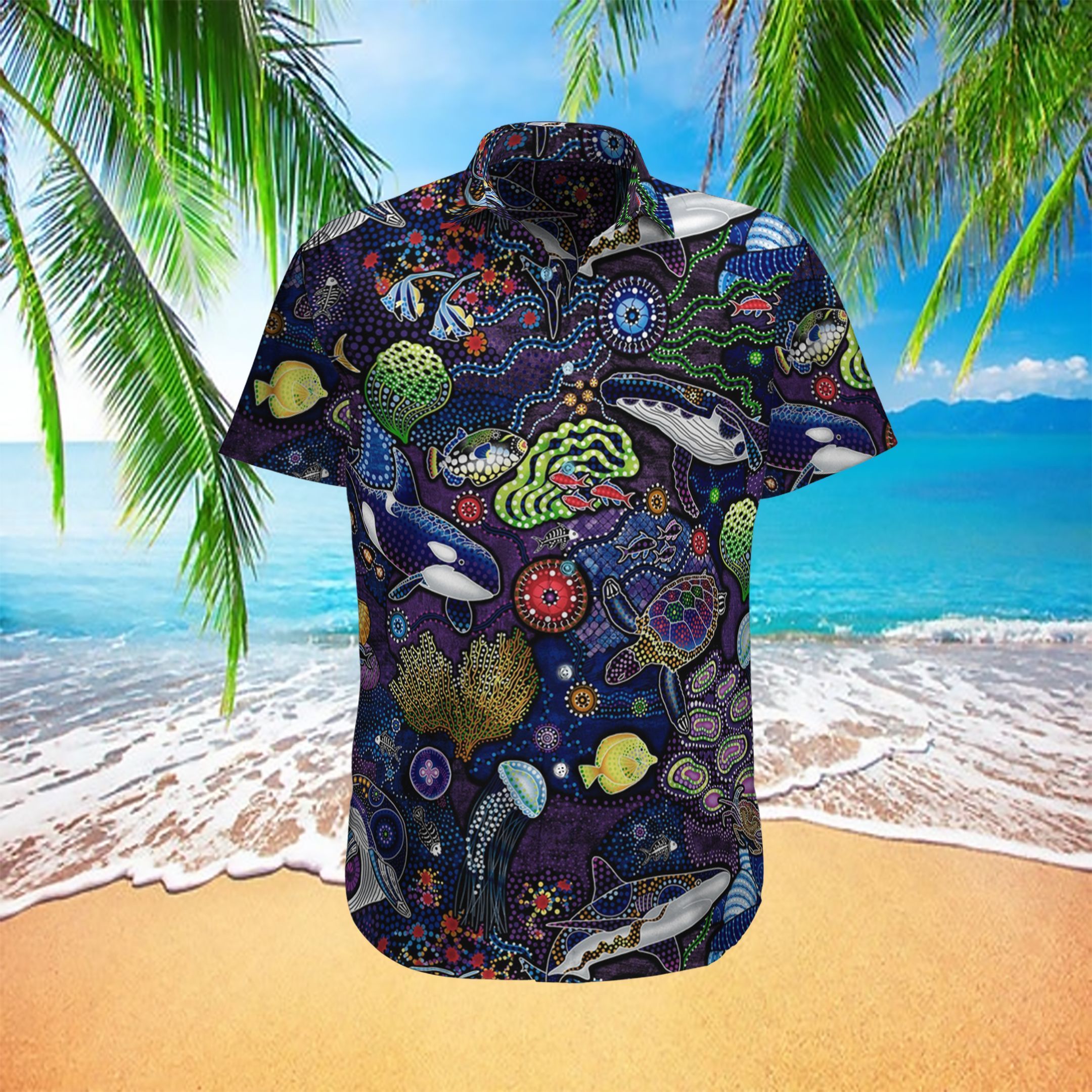 Whale – Deep Sea – Sea Life Men’S Hawaii Shirt, Sea Creatures Hawaii Shirt