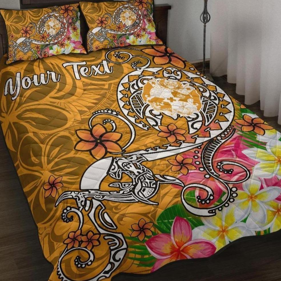 Tonga Custom Personalised Quilt Bed Set – Turtle Plumeria (Gold) – BN18