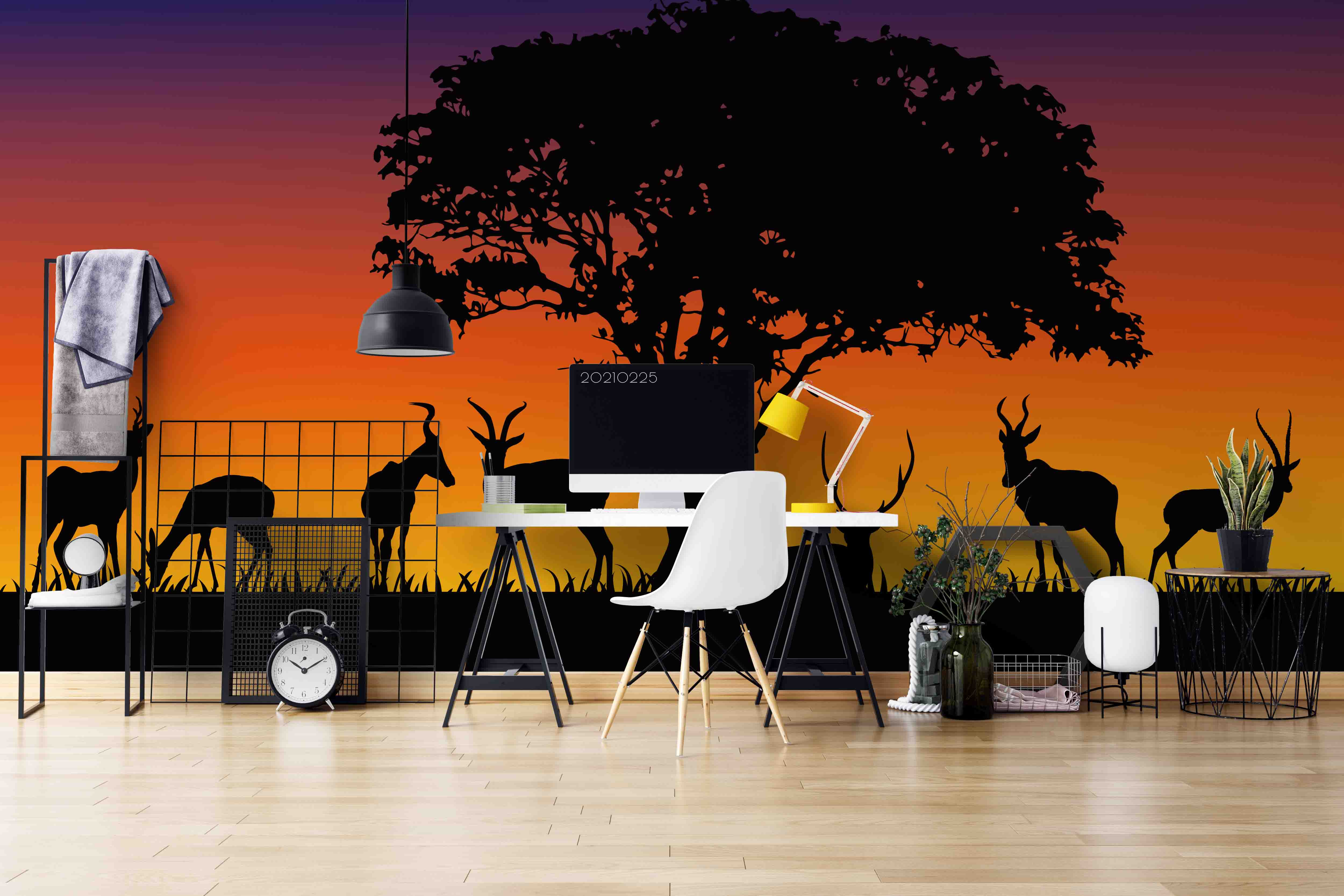 3D Sunset Sky Tree Wild Animal Wall Mural Wallpaper Lqh 252