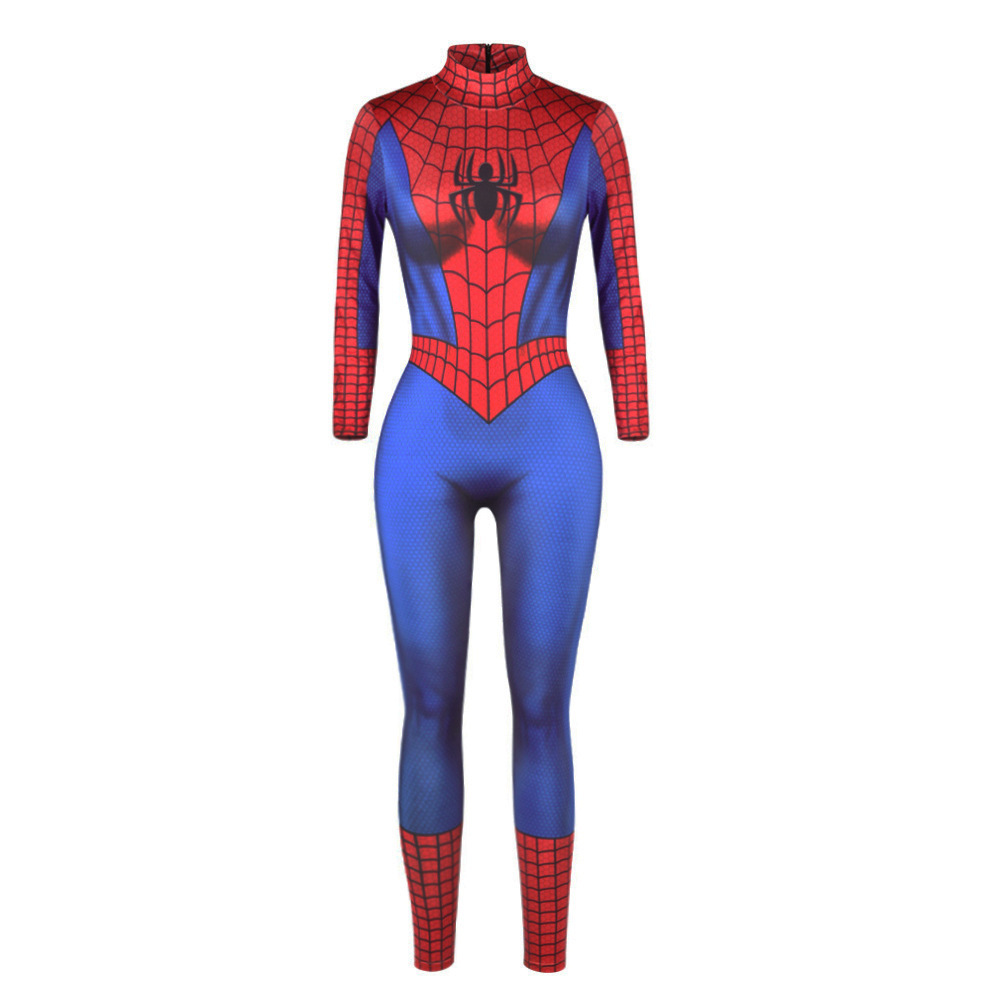 Superhero Spiderman Iron Man Bodysuit Cosplay Costume Women Slim Digital Print Jumpsuit Halloween Fancy Dress up alx