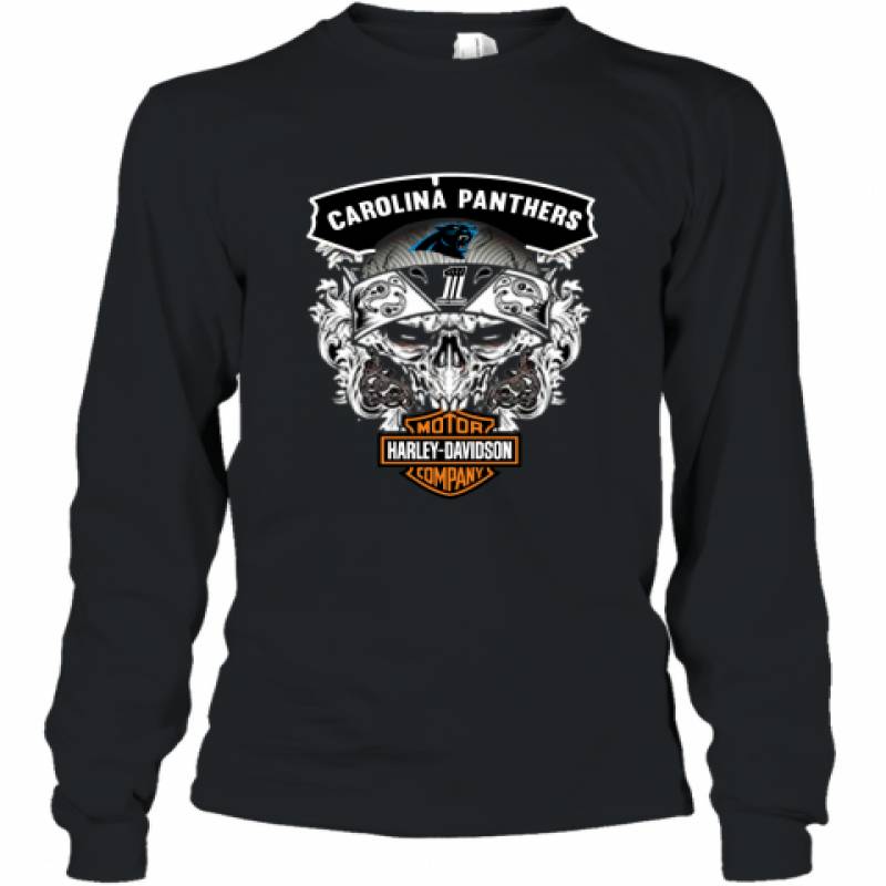 Skull Carolina Panthers Harley Davidson shirt Long Sleeve T-Shirt