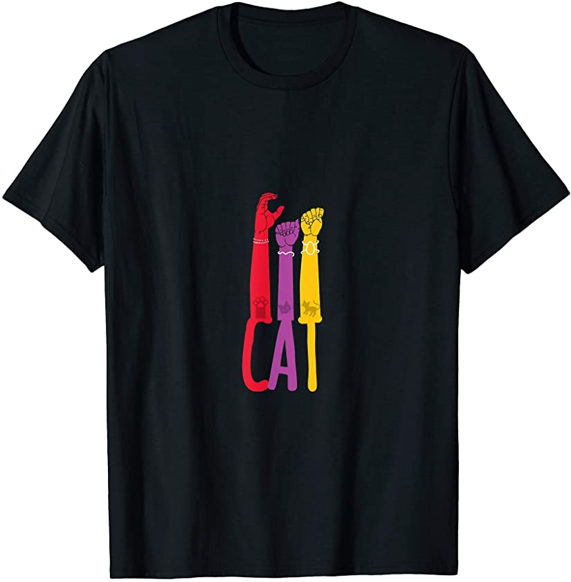 Cat meow kitty kitten Colorful ASL American Sign Language T-Shirt