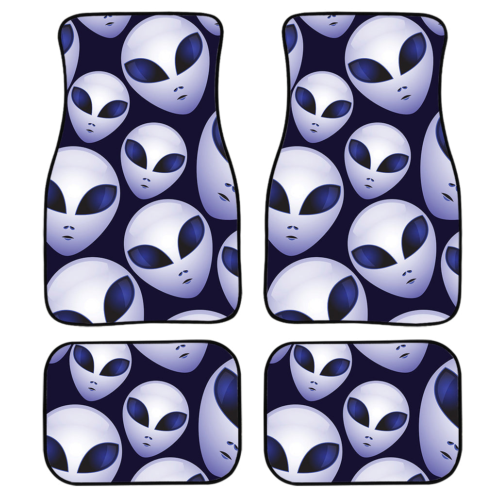 Grey Alien Face Pattern Print Front And Back Car Floor Mats, Front Car Mat