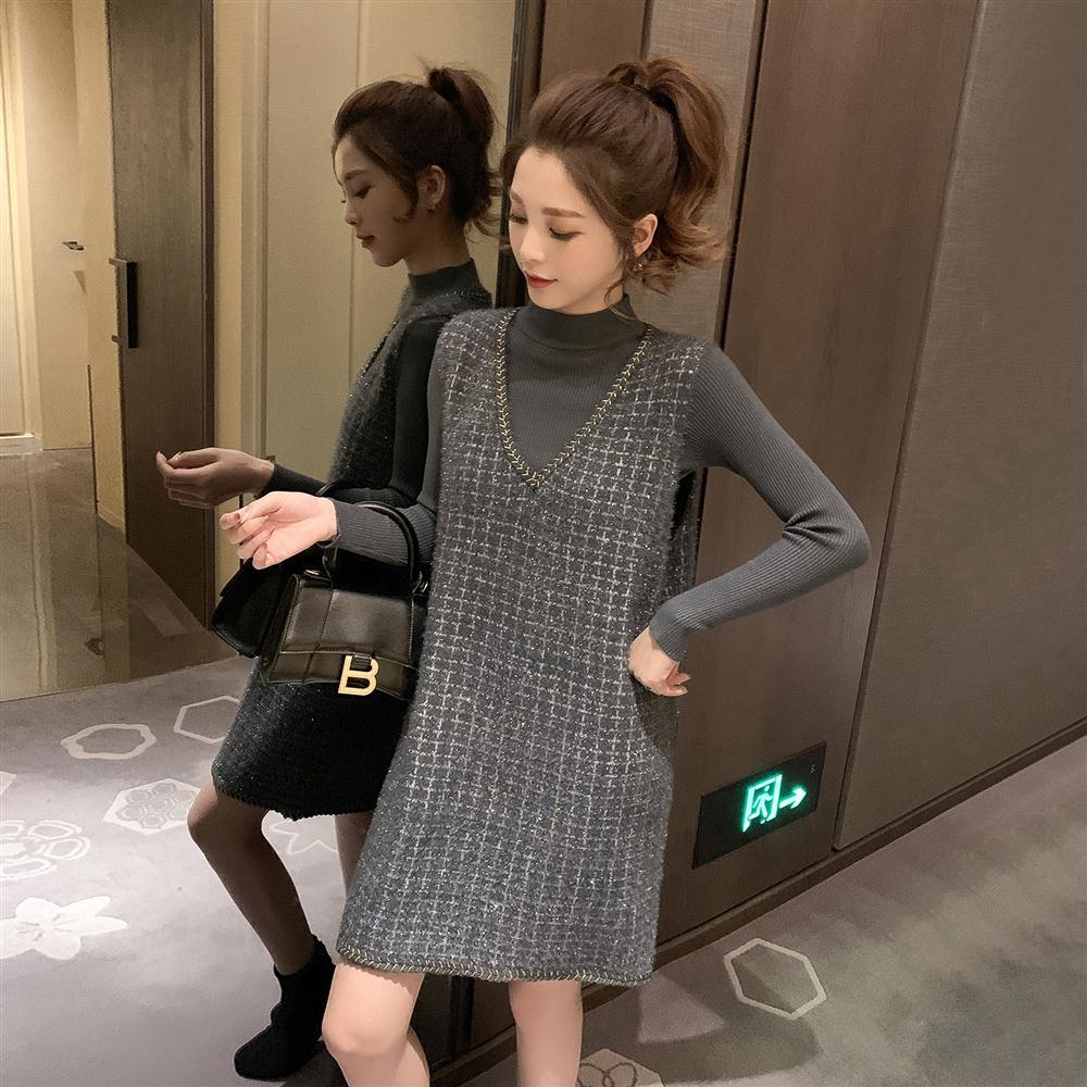 Autumn Winter Suit Women Fashion Temperament Loose Large Size Mink Fleece Sweater Skirt Vest Bottoming Sweater Two-piece Sweater alx