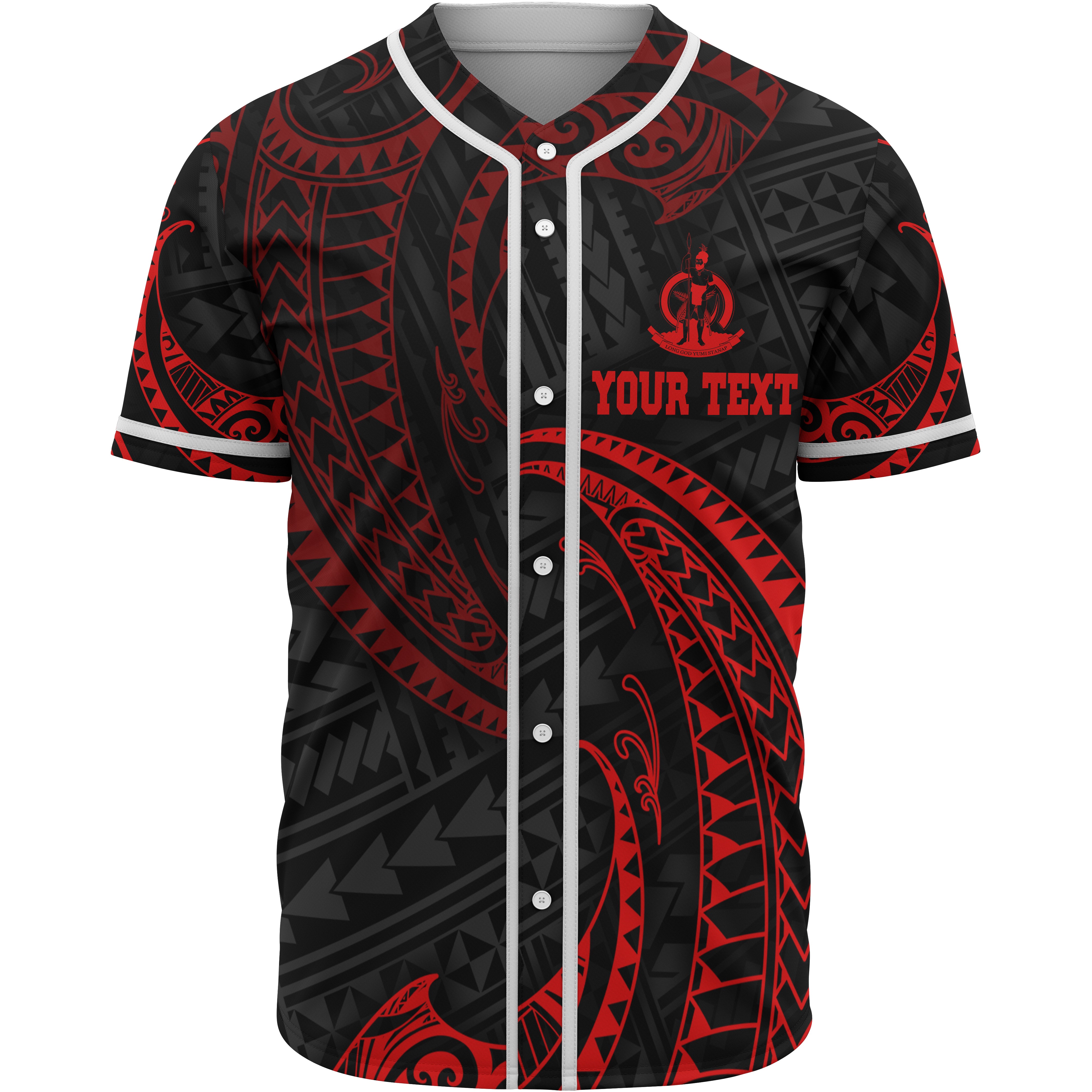 Vanuatu Polynesian Custom Personalised Baseball Shirt – Red Tribal Wave – BN12