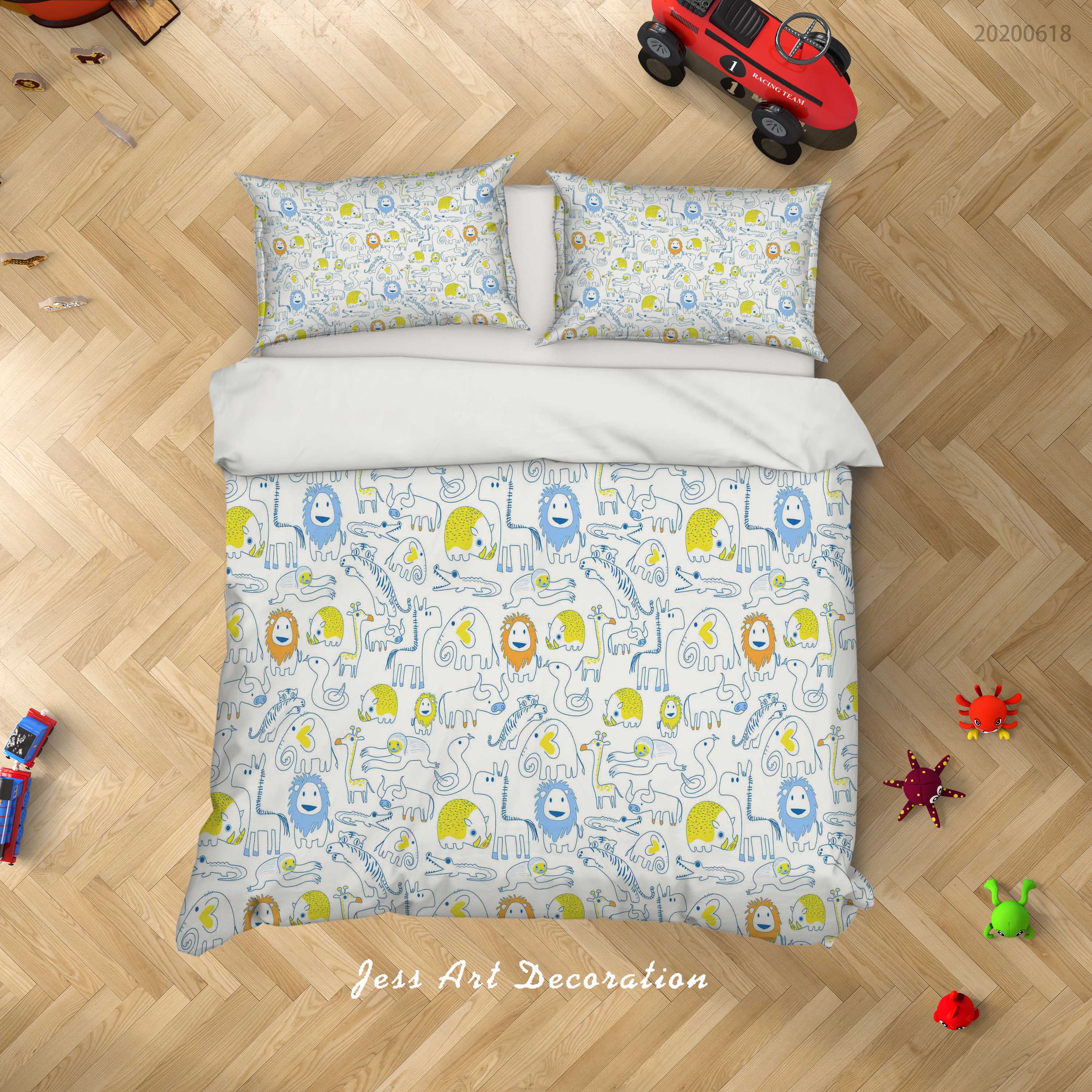 3D Blue Cartoon Animal Quilt Cover Set Bedding Set Duvet Cover Pillowcases Sf68