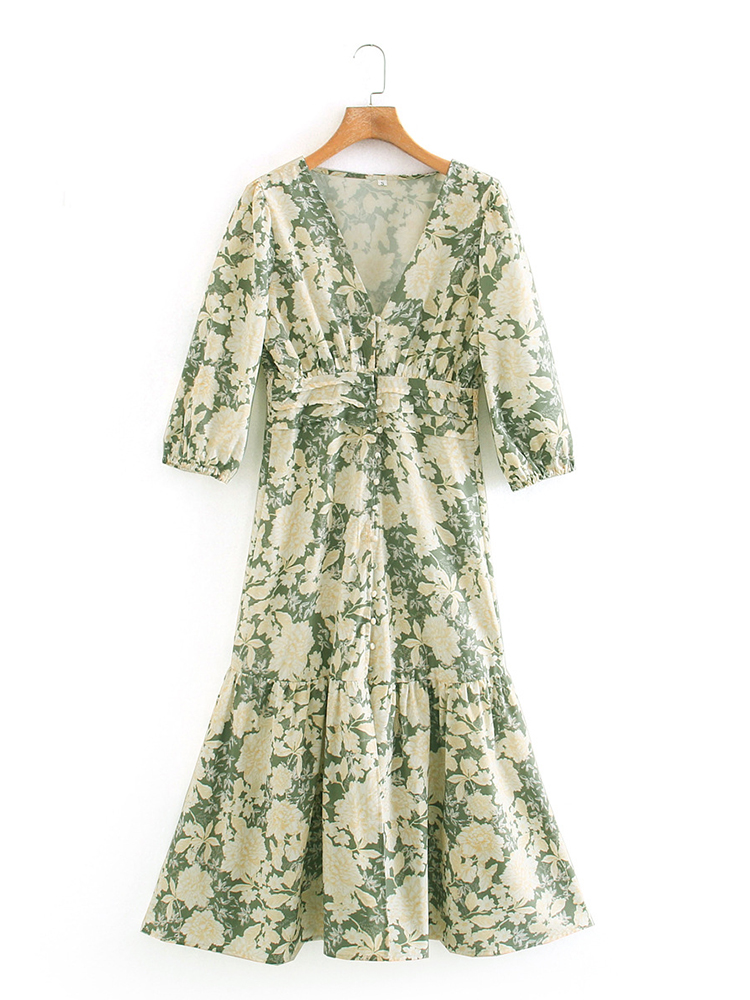 Autumn Elegant Maxi Party Vestidos 2022 Floral Print Dress for Women Casual Split Dress Female alx