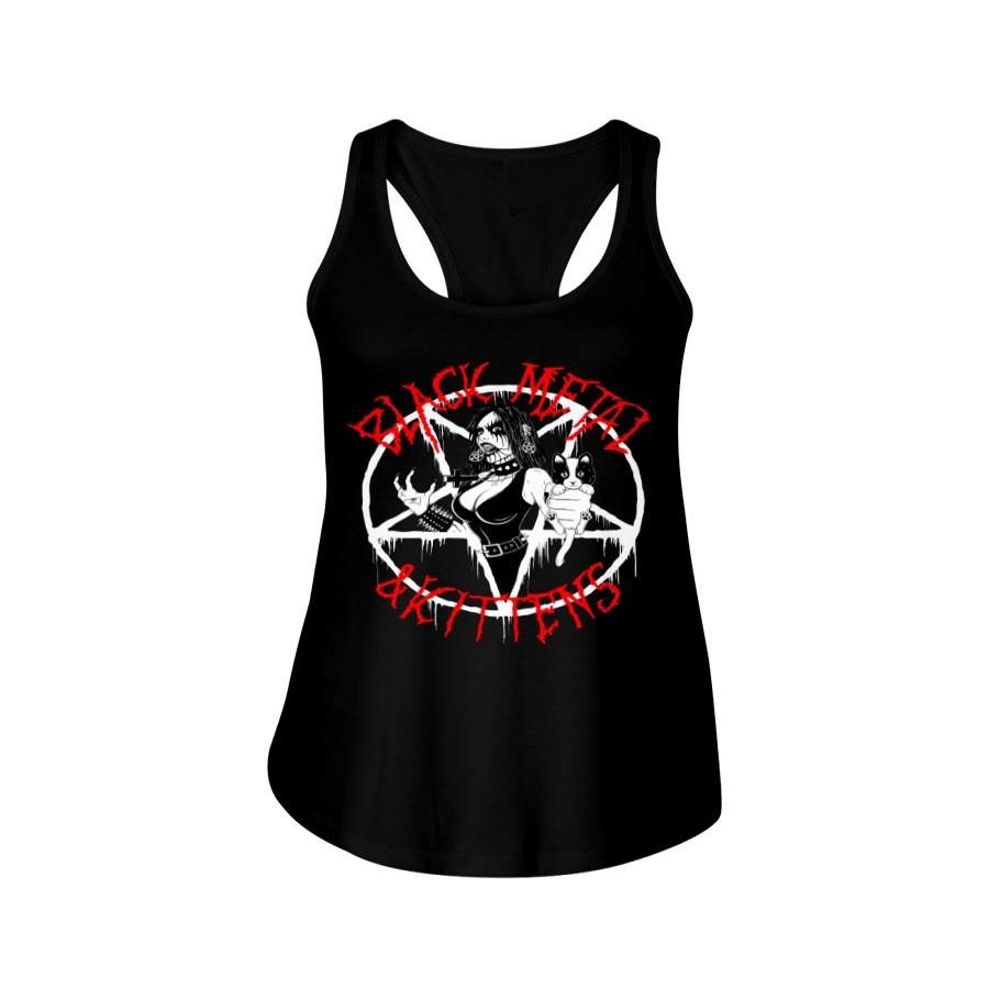 Cool Black Metal And Kittens Ladies Flowy Tank