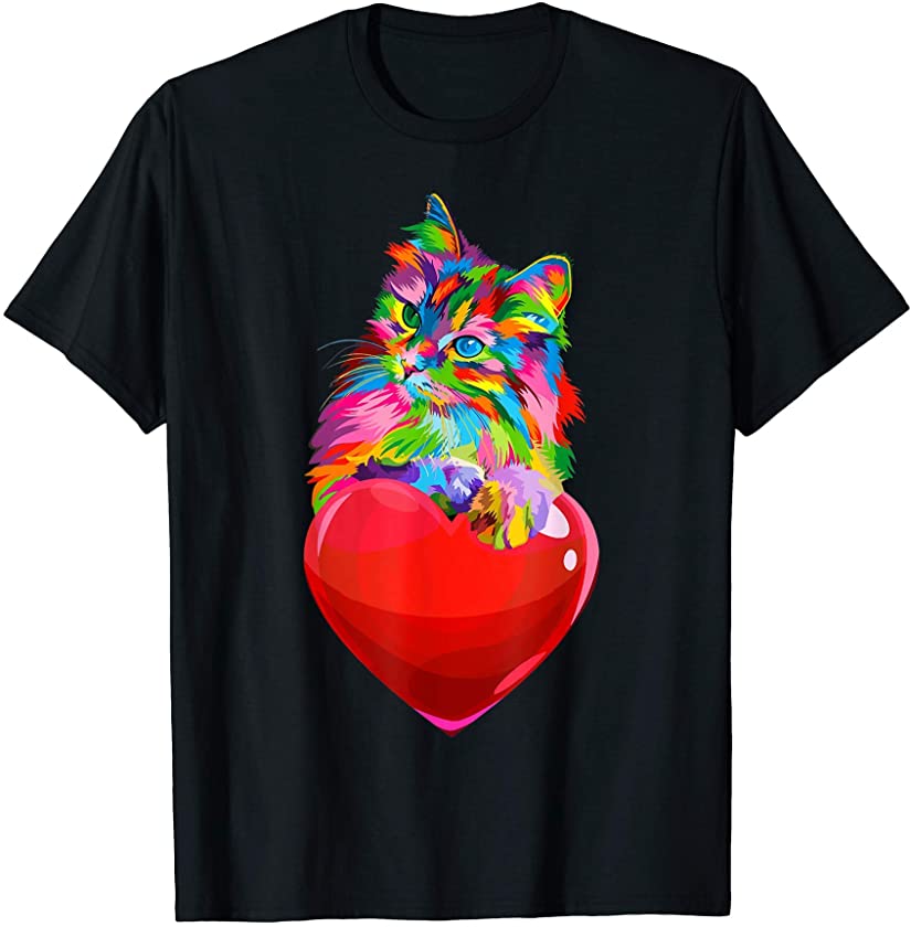 Rainbow Cat Heart Cute Kitten Men Women Sweet Valentine Gift T-Shirt