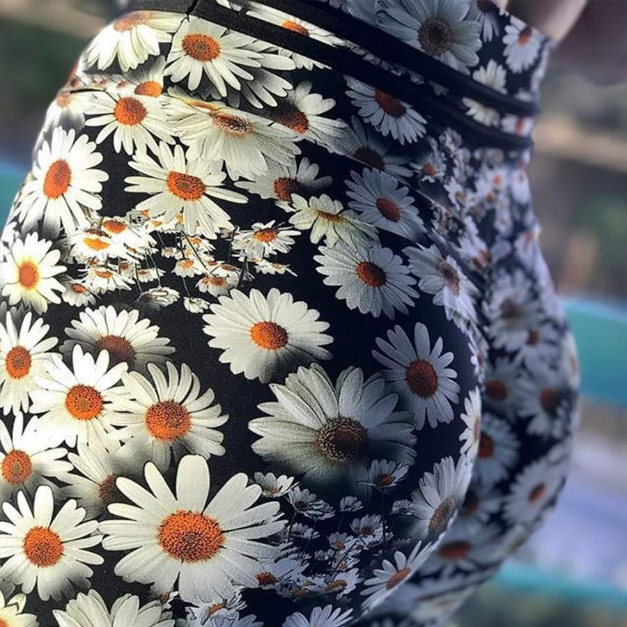 Women High Waist Fitness Spandex Leggings Fashion 2018 Female Push Up Floral Printed Pants Workout Lace Up Leggings Plus Size