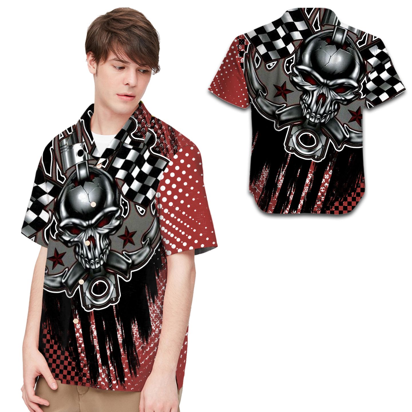 Auto Racing Skull Vintage Men Hawaiian Shirt