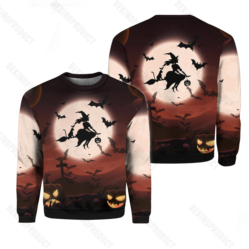 Halloween Witch On A Dark Desert Highway Crewneck Sweatshirt All Over Print Sweatshirt For Women Sweatshirt For Men