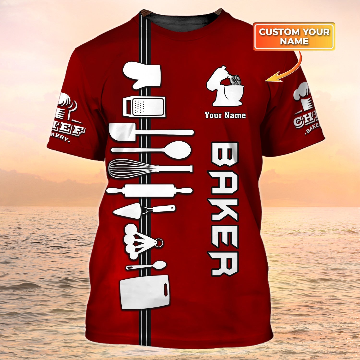 Custom Baker T Shirt Bakery Chef Uniform Red