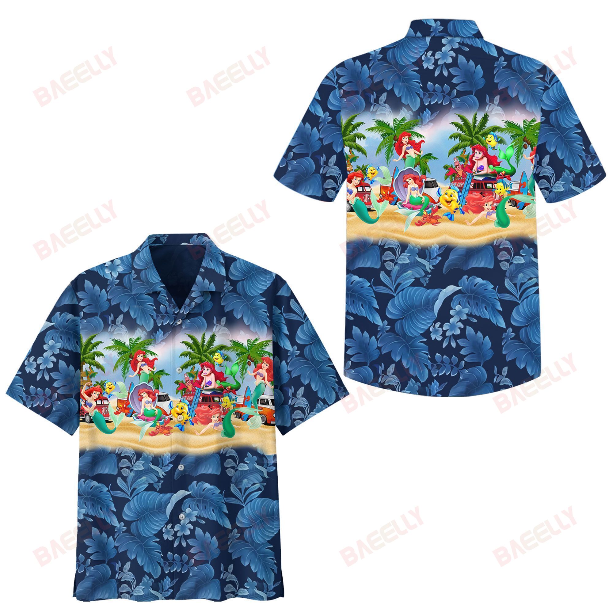 The Little Mermaid Hawaii Shirt Unisex Custom Floral Button Up, The Little Mermaid Hawaiian Shirt Fall Family Beach Gifts For Him Her Couple