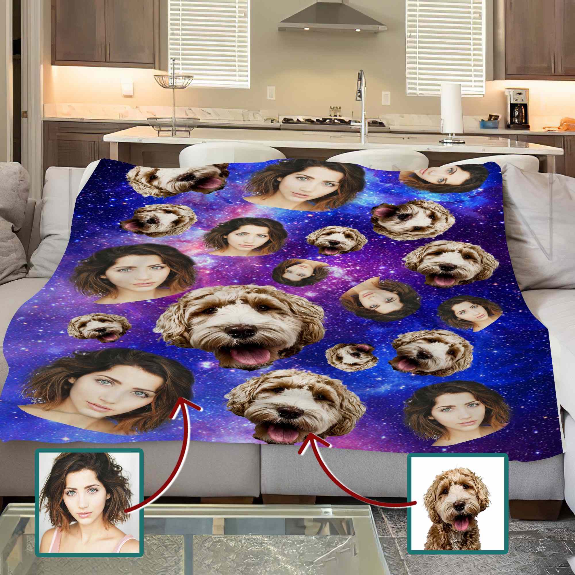 Custom Pet Portrait Photo Throw Blanket, Custom Funny Dog Puppy Face Picture Blanket Gift For Her Him