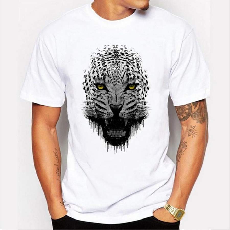 Summer fashion new men s T – shirt  graffiti leopard print pattern leisure short – sleeved white T – shirt