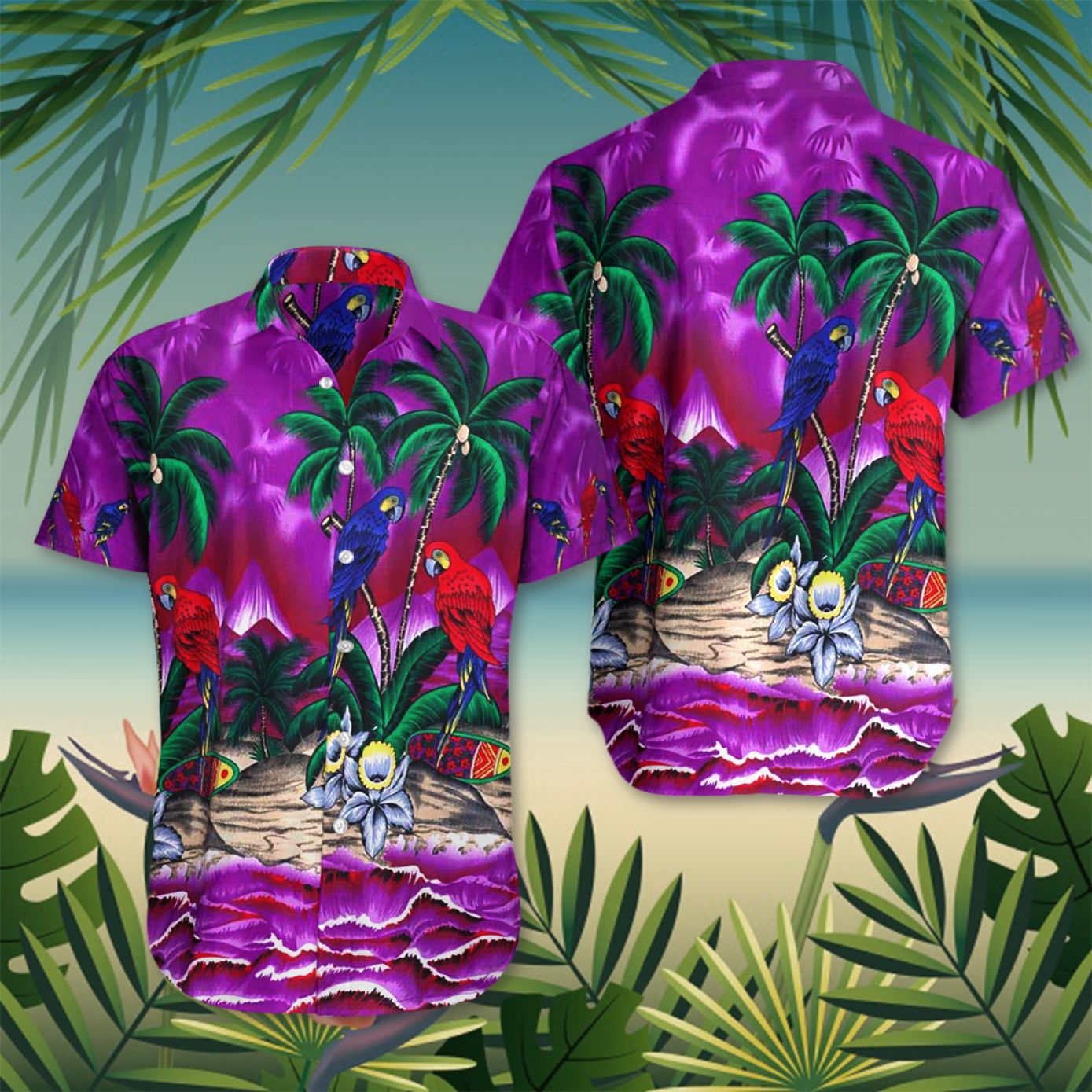 The Purple Haze Coconut Tree Parrot Hawaii Shirt Beach Vacation Shirts Summer Birthday Gifts Ha45629