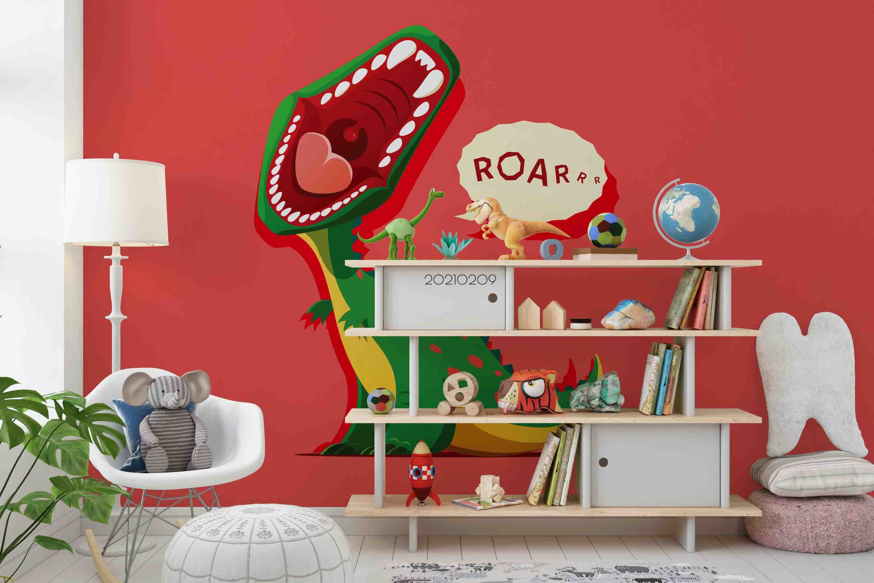 3D Cartoon Red Animal Dinosaur Wall Mural Wallpaper Lqh 141