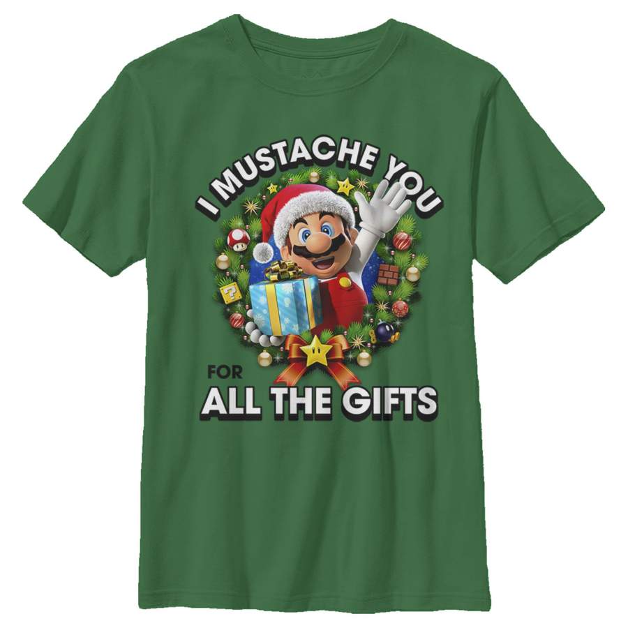 Nintendo Boy’s Christmas Super Mario Mustache  T Shirt