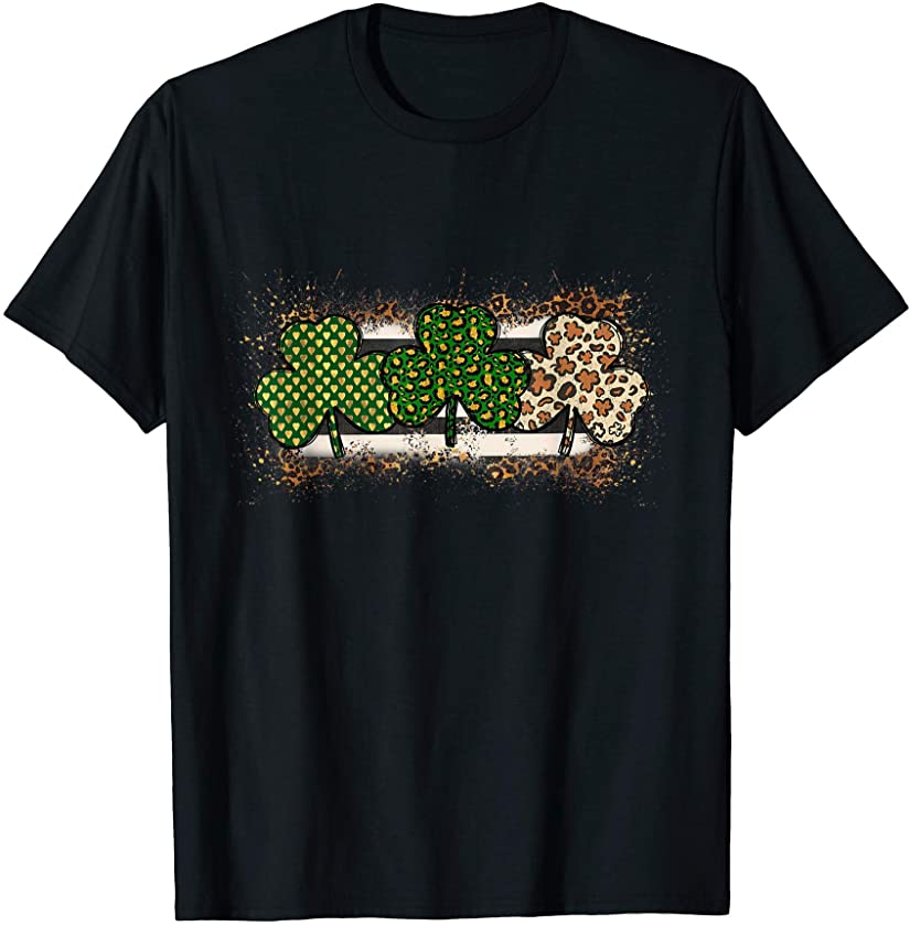 Three Shamrocks Leopard Plaid St Patrick’s Day T-Shirt