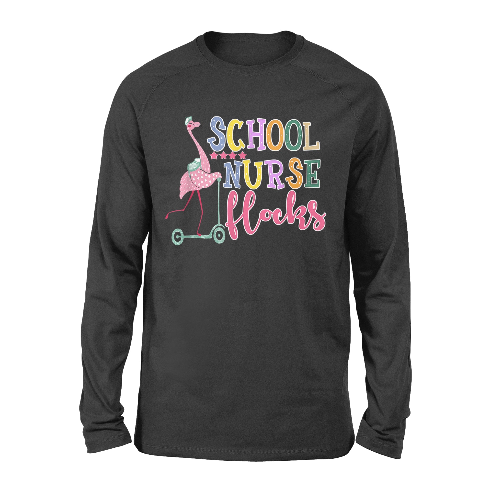 Back To School Tshirt School Nurse Flock Flamingo – Premium Long Sleeve