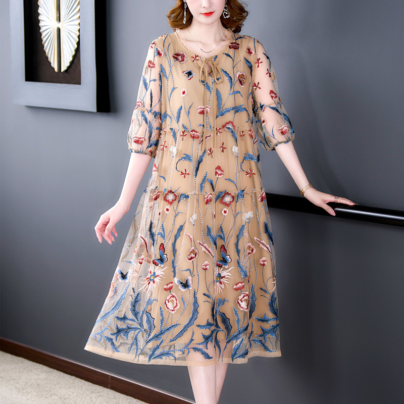 Women New Embroidery Floral Sequins Midi Dress Summer Boho Fashion Light Casual Beach Sundress 2022 Korean Elegant Bodycon Dress alx