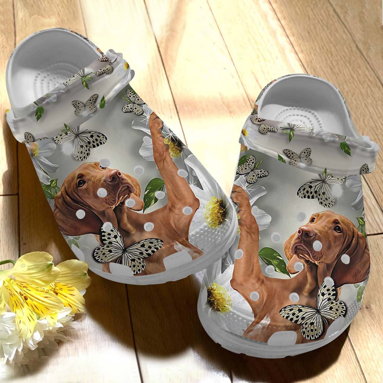 Vizsla Personalized Clog, Custom Name, Text Vizsla Butterfly, Fashion Style For Women, Men, Kid, Print 3D