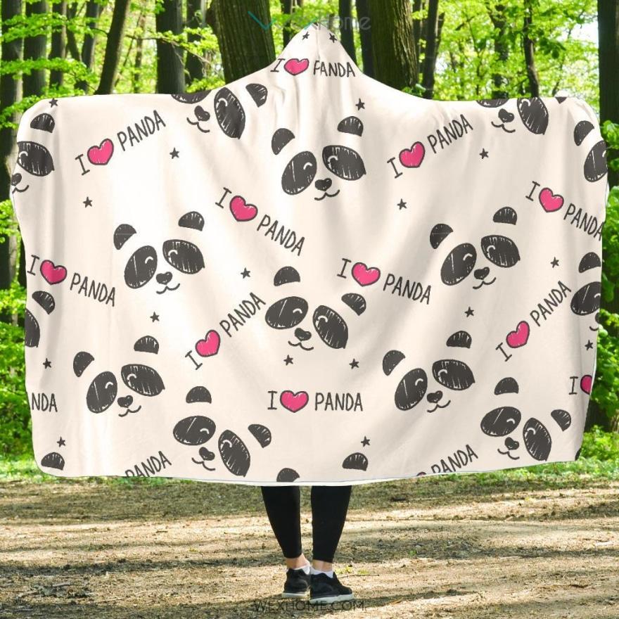 Hand Drawn Faces Of Pandas Pattern Hooded Blanket