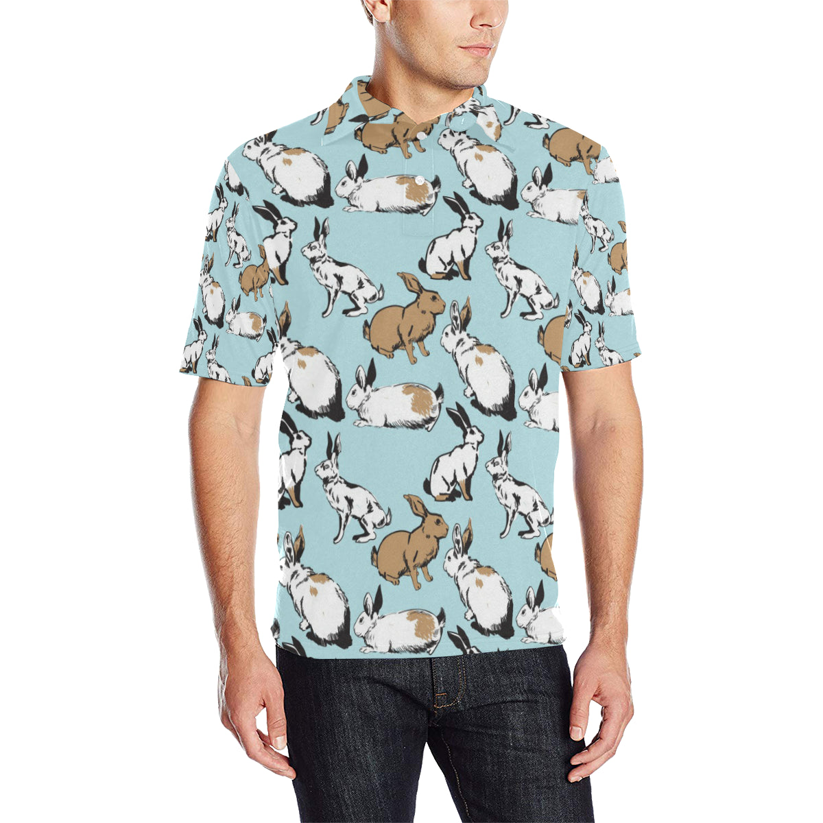 Rabbit Pattern Print Design Rb018 Men Polo Shirt