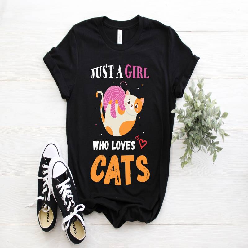 Crushtee Just a Girl Who Loves Cats Cute T shirt, Sea Cat Gifts, Cat Birthday Present, Save The Cats Shirts, Cute Cat TShirt, Sea Cat Lover Tee, Long Sleeve Hoodie