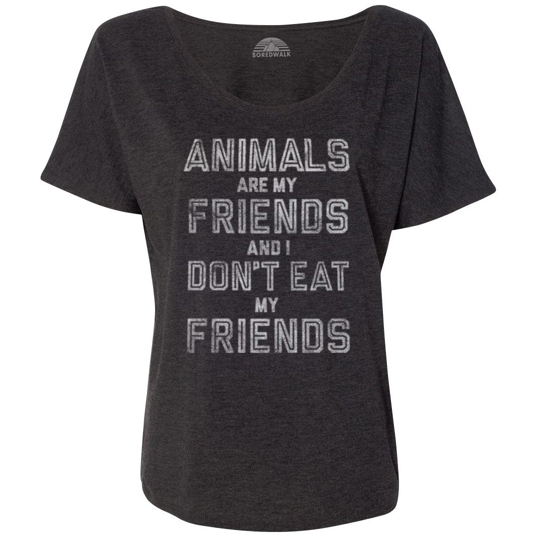 Women’S Animals Are My Friends And I Don’T Eat My Friends Vegetarian Quote Scoop Neck T-Shirt