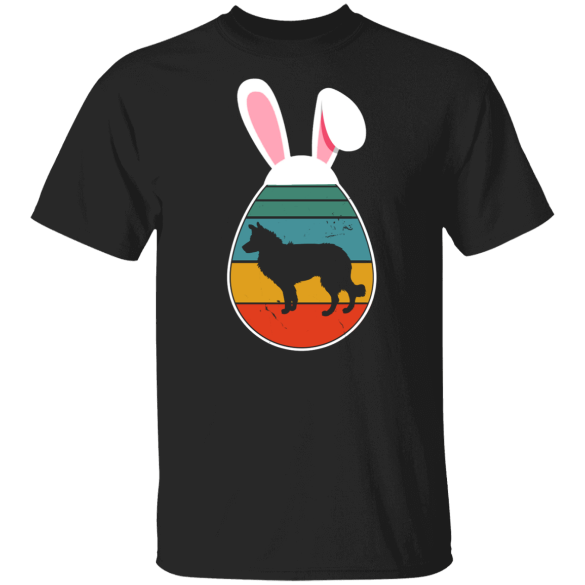 Vintage Retro Silhouette Border Collie Easter Bunny Egg Cute Easter Bunny Egg Hunt Dog Gifts T-Shirt