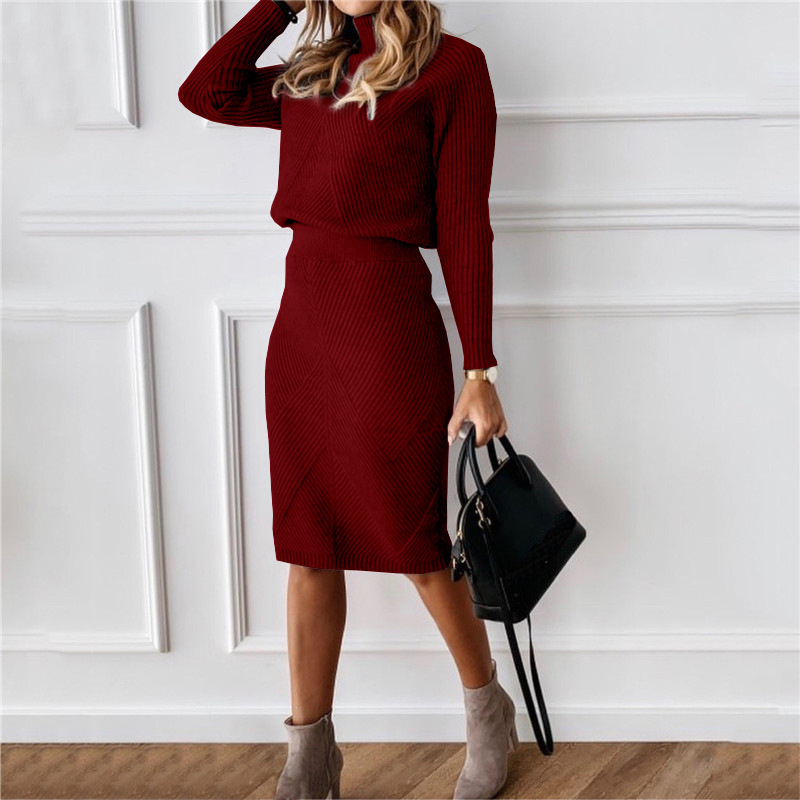 Solid Turtleneck Sweater And Skirt Sets Korean Fashion Knitted Two Piece Set Women Autumn Winter alx