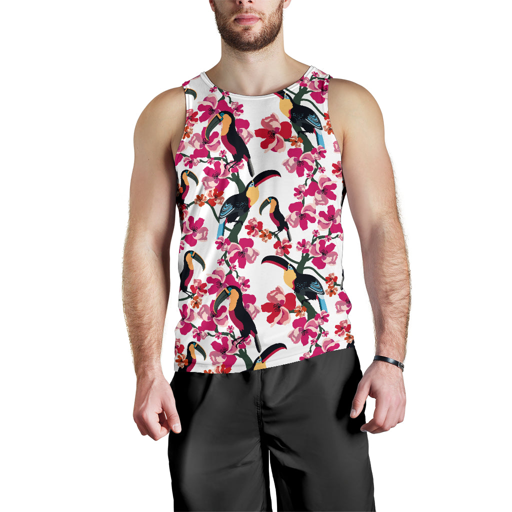 Toucan Flower Design Pattern Men Tank Top