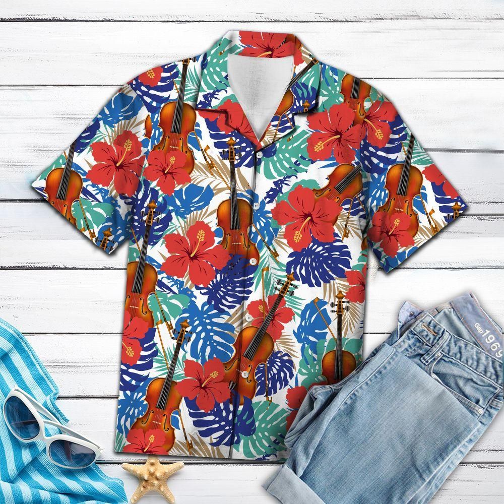 Violin Tropical Plants Aloha Hawaiian Shirt Colorful Short Sleeve Summer Beach Casual Shirt For Men And Women