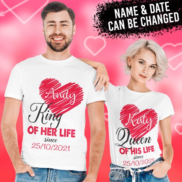 Couple King & Queen Of My Life Valentine Gifts Customized Couple T Shirt Qa