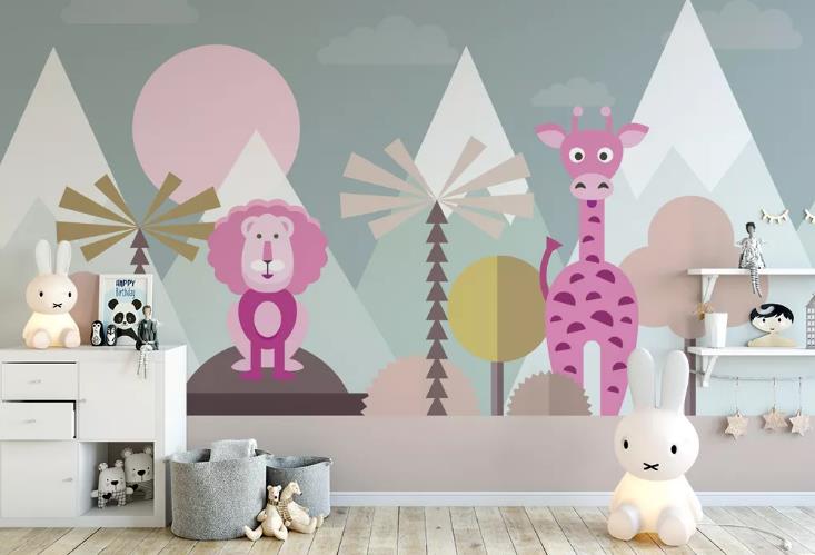 3D Hand Drawn Geometry Mountain Animal Wall Mural Wallpaper Lqh 490