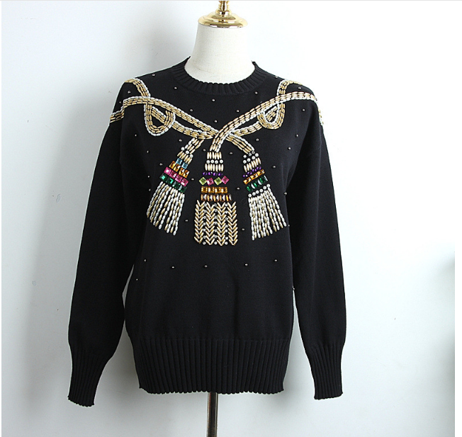 2022 Hot sale Designer Knitted Sweater for Women Vintage Ethnic Beading Hemp Rope Necklace Knitted Sweater Pullover S-L alx