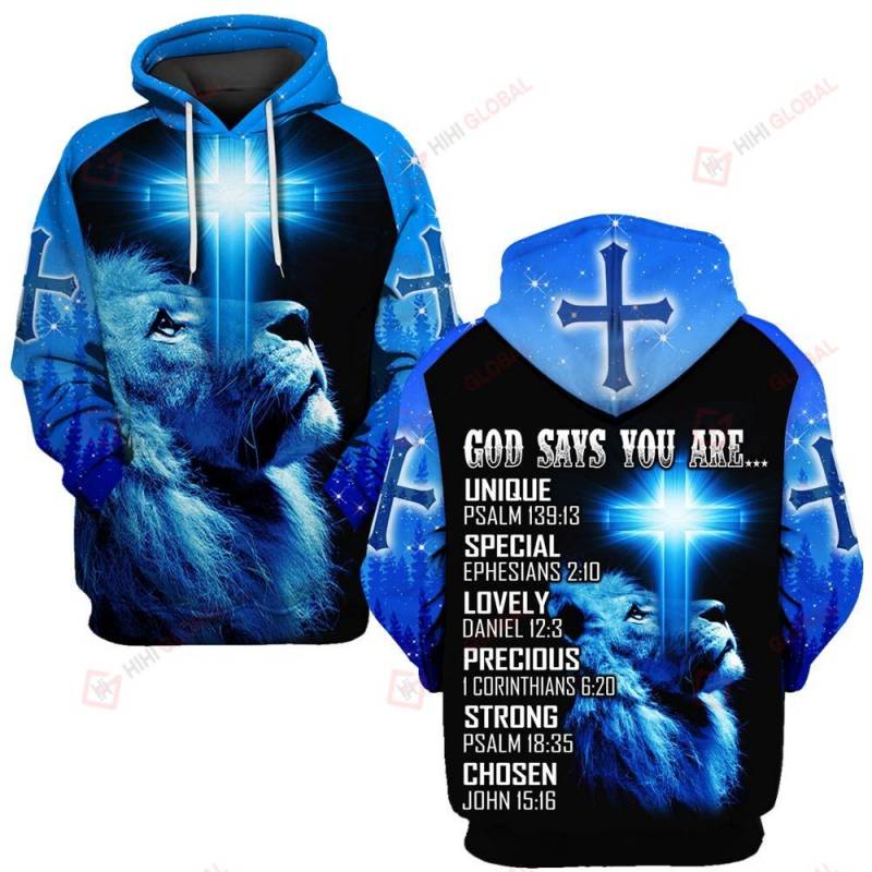 A 1 God says you are blue lion Jesus God ALL OVER PRINTED SHIRTS DH051204