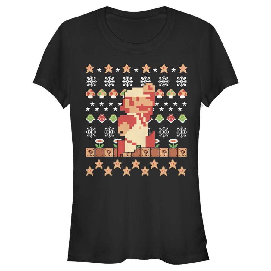 Nintendo Junior’s Ugly Christmas Super Mario Pixel  T Shirt