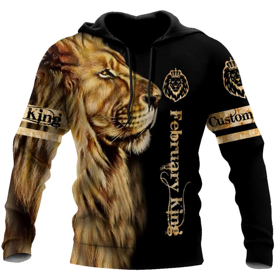 Custom Name February King Lion 3D All Over Printed Shirt for Men and Women