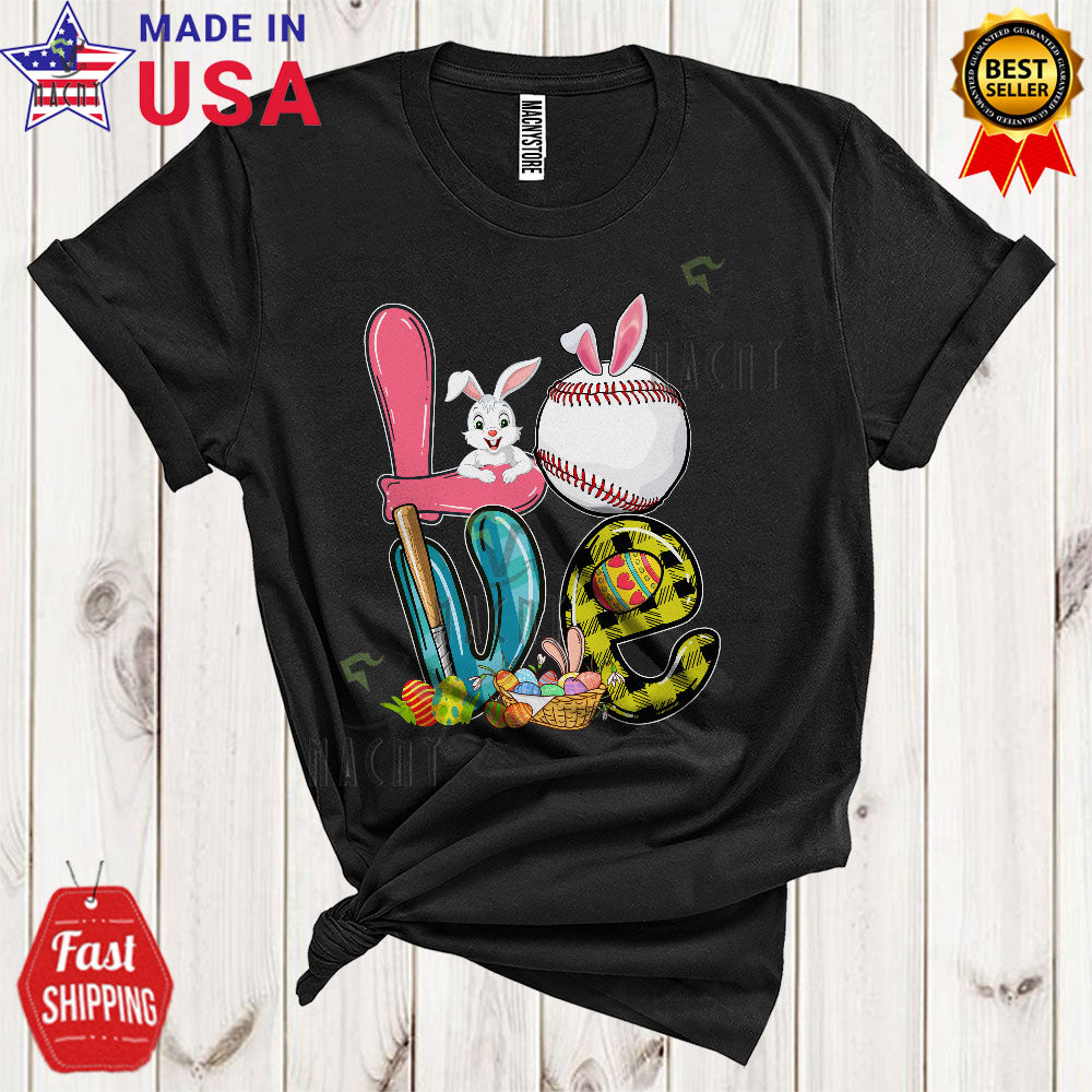 Love Cool Happy Easter Day Plaid Bunny Eggs Baseball Sport Player Team Lover T-Shirt