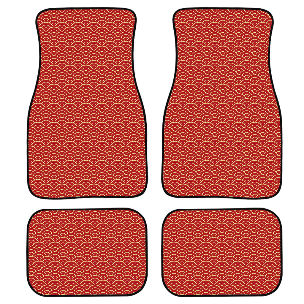 Red Japanese Wave Pattern Print Front And Back Car Floor Mats, Front Car Mat