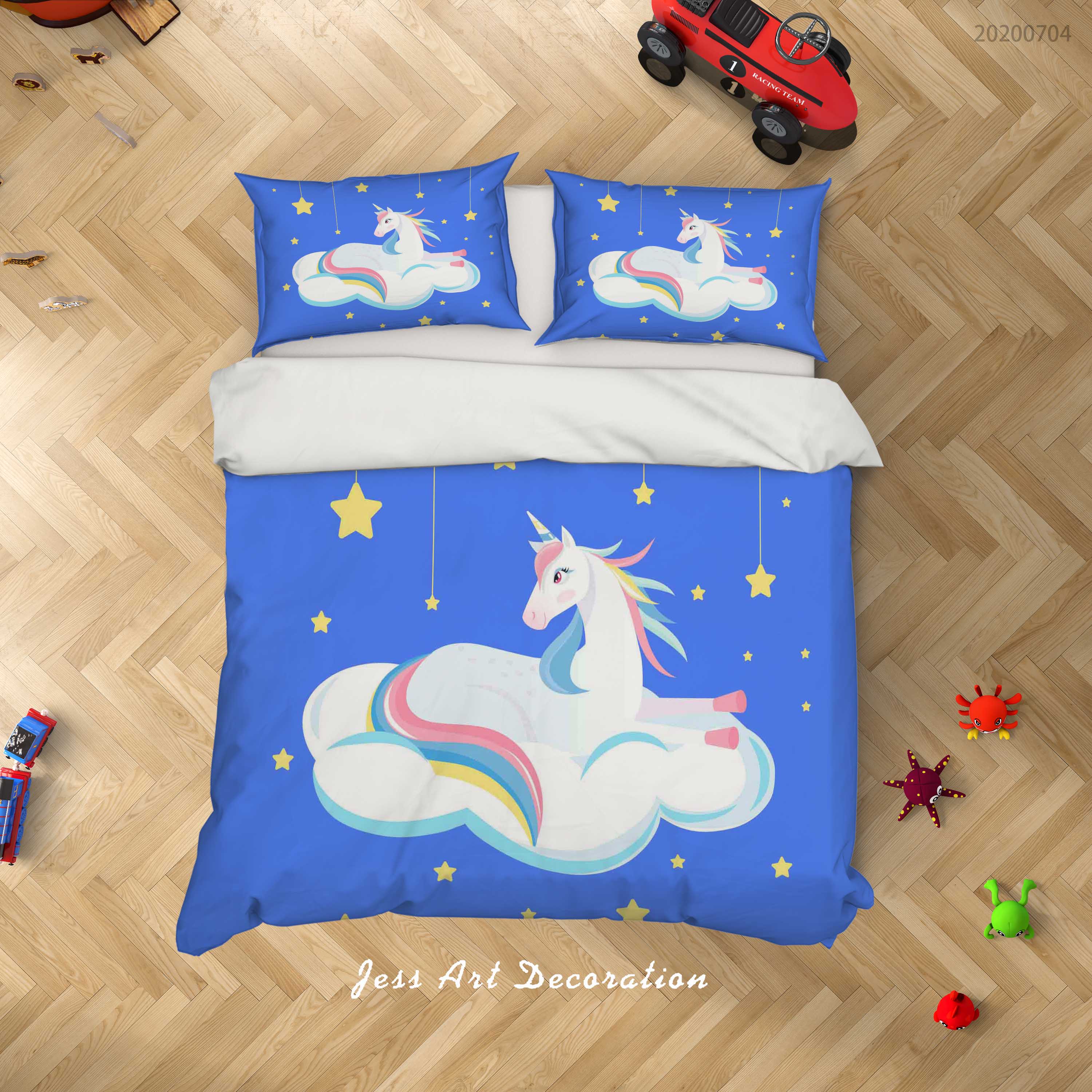 3D Blue Unicorn Quilt Cover Set Bedding Set Duvet Cover Pillowcases Sf256