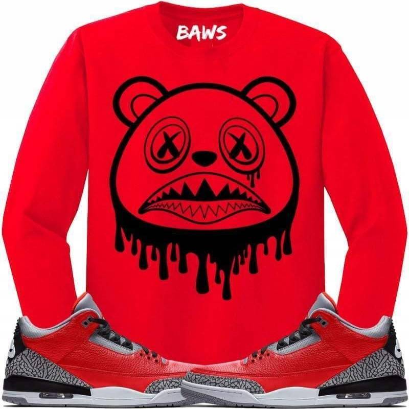 Jordan Retro 3 Red Cement Elephant Baws Drip Sneaker Long Sleeve Shirt